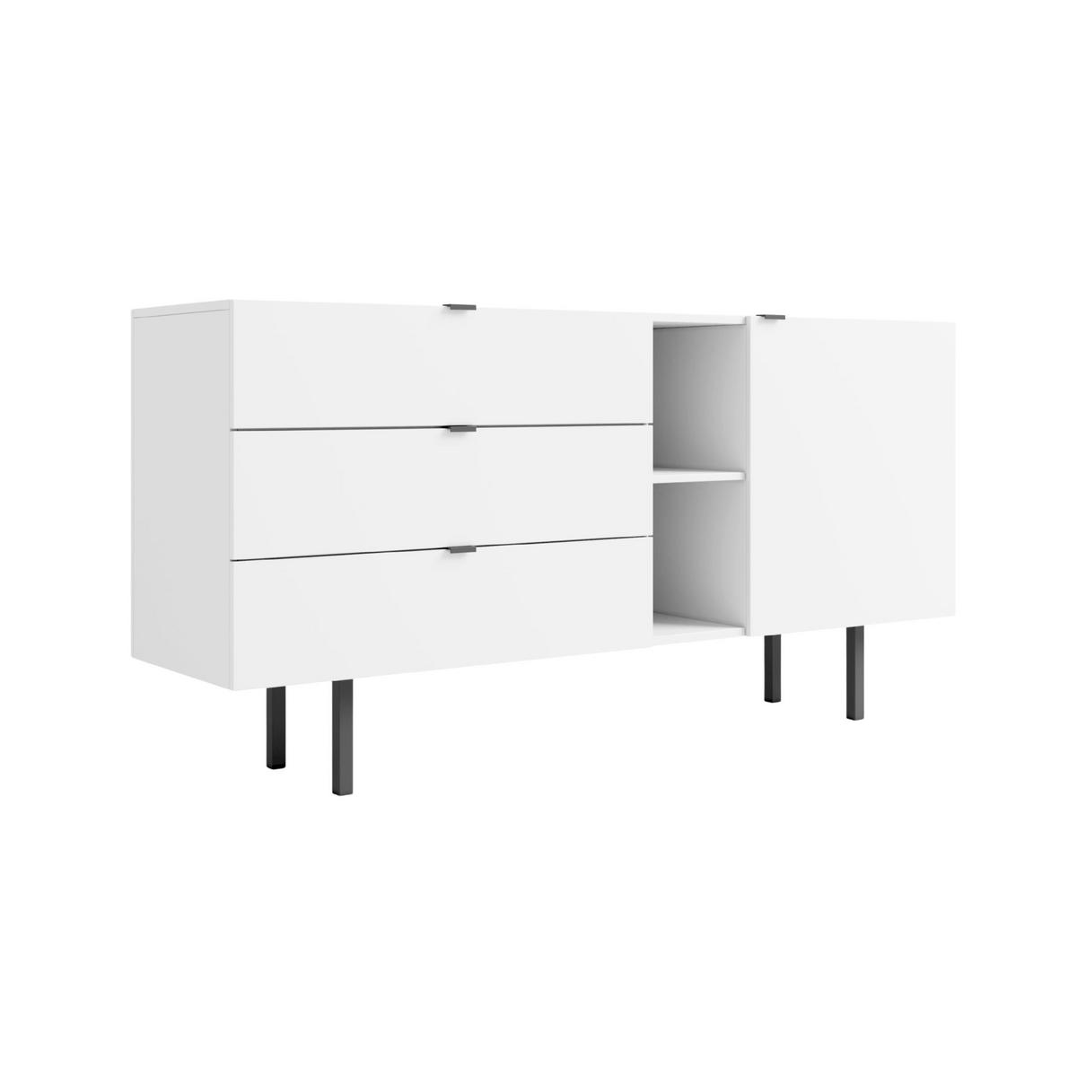 SIDEBOARD Myway, Weiß, 3 Schubladen, Minimalistisch, 160 cm - Schwarz/Weiß, Holzwerkstoff/Metall (160/80/41.6cm) - Skandica