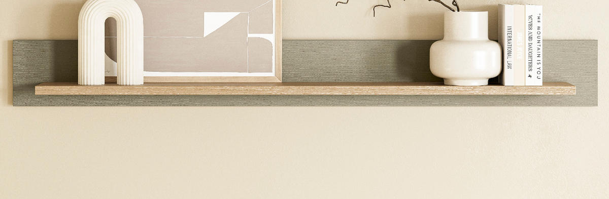 WANDBOARD Salbei grün, Eiche 180 cm, Wandregal skandinavisch - Eichefarben/Salbeigrün, Holzwerkstoff/Metall (180/17/17cm) - Furn.Design