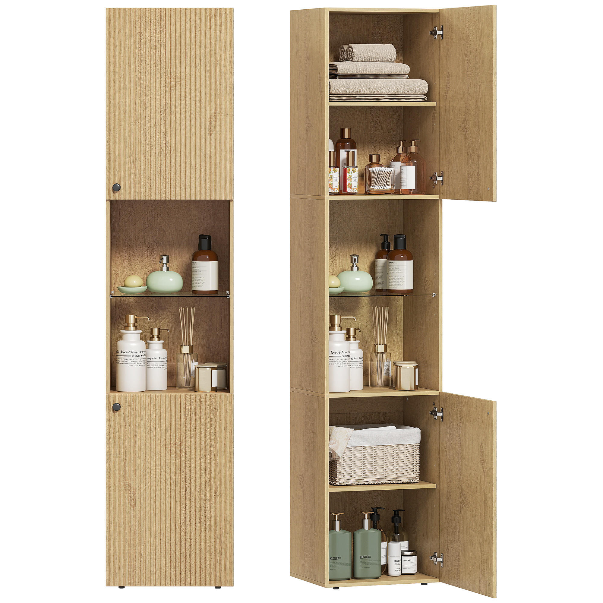 HOCHSCHRANK DE-12504 2 Türen mit verstellbaren Böden 40/31/182 cm Eiche - Eichefarben, Holzwerkstoff (31/182/40cm) - ComfortXL