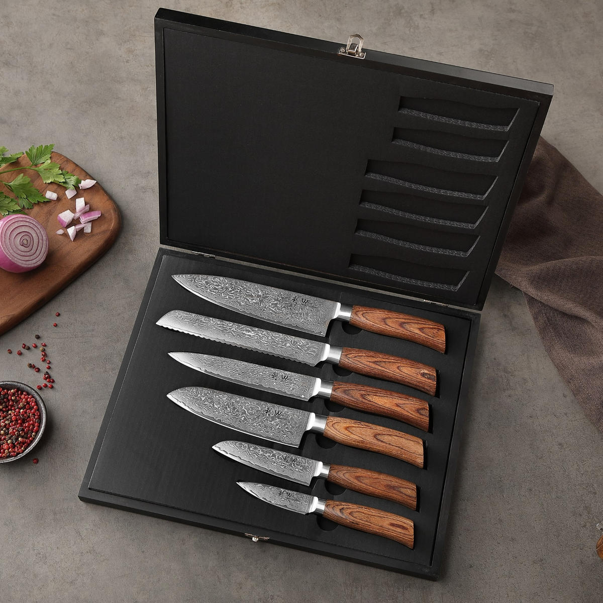 MESSERSET 6-TEILIG 8–20 cm - Braun, Holz/Metall - Wakoli