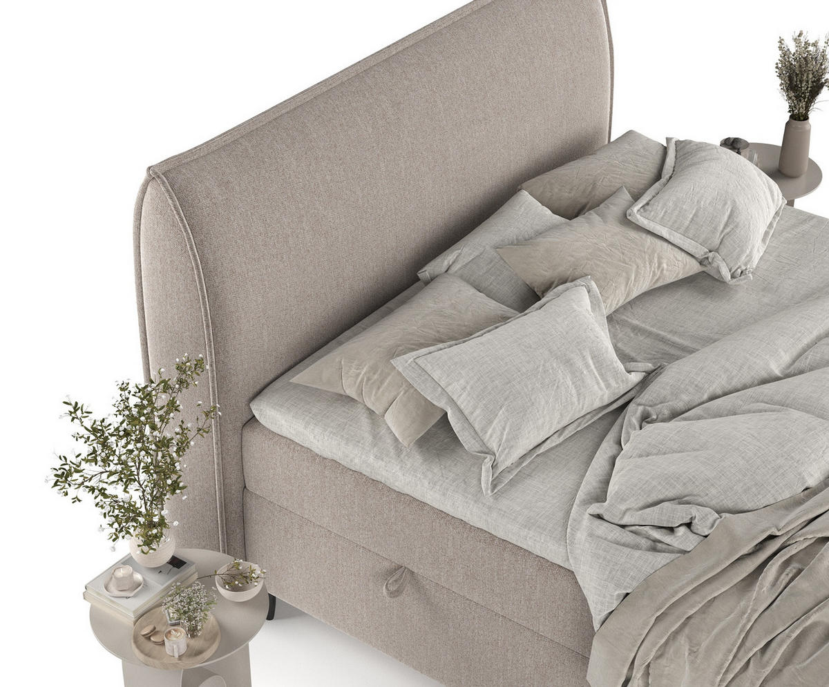 BOXBETT Corvus Hellbraun 140/200 cm mit Taschenmatratze und Topper - Hellbraun/Schwarz, Holz/Holzwerkstoff (140/200cm) - Maison de Reve