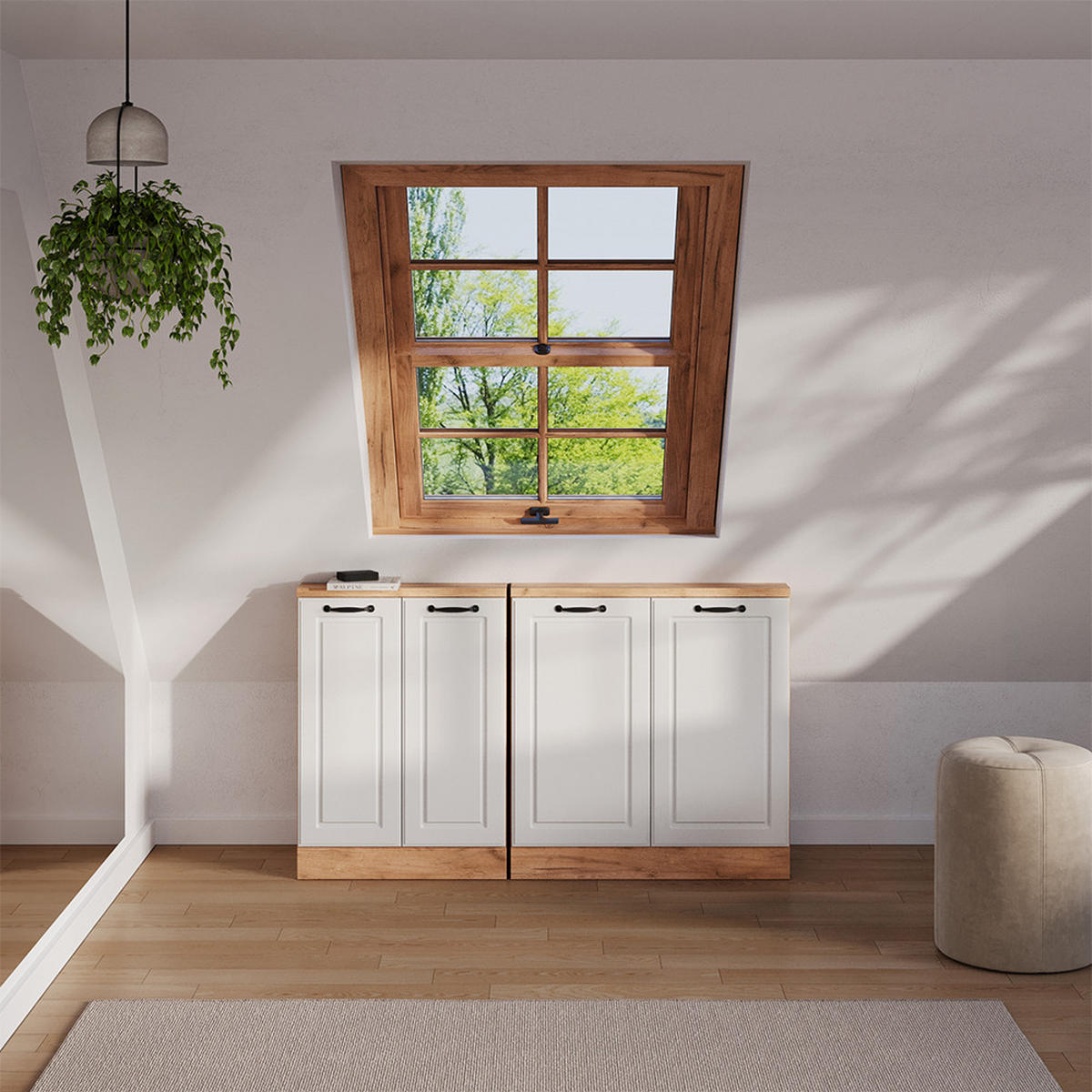 DACHSCHRÄGENSCHRANK-SET Rion Weiß Landhaus/Goldkraft Eiche 2er Set - Honigeiche/Weiß, Holzwerkstoff (140/81.6/46cm) - Vicco