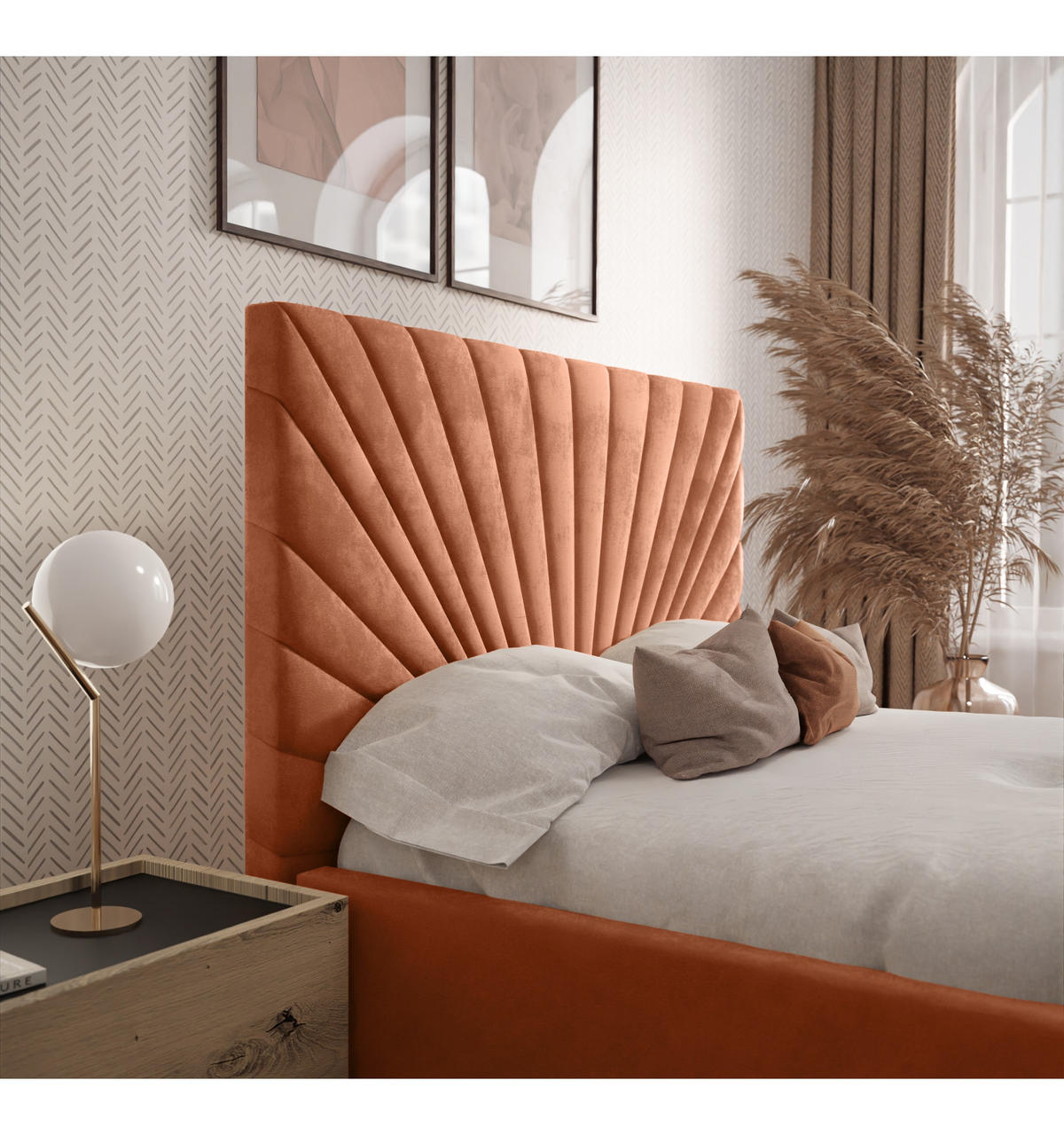POLSTERBETT SUNNY 140x200 cm Magic Velvet 2242, 34 Holzlatten, Kopfteil 131 cm - Orange, Textil (140/200cm) - Lookway