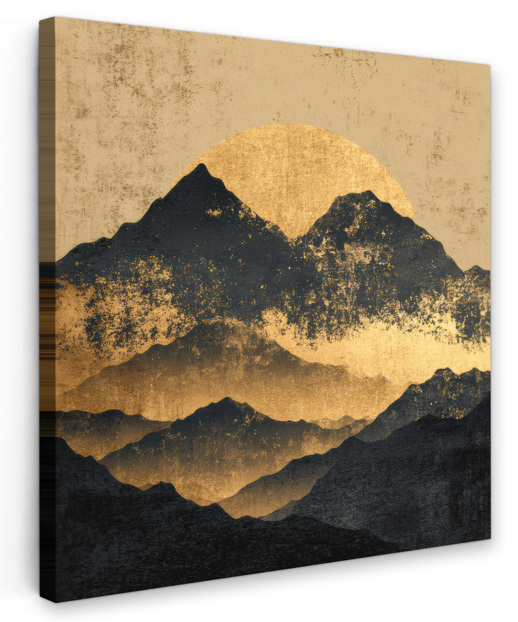 LEINWANDBILD Goldene Berge bei Mondschein Wandbild Wohnzimmer 50x50 cm - Goldfarben, Textil (50/50cm) - MuchoWow