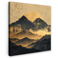 LEINWANDBILD Goldene Berge bei Mondschein Wandbild Wohnzimmer 50x50 cm - Goldfarben, Textil (50/50cm) - MuchoWow