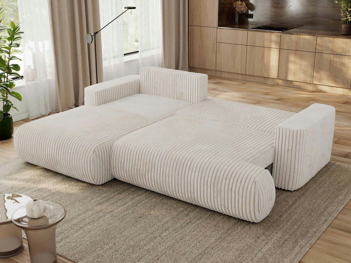 ECKSOFA OVO L Beige Cord - Links Seite - Beige/Schwarz, Kunststoff/Textil (271/195cm) - MKS