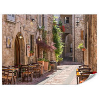 FOTOTAPETA Pre Obývaciu Izbu Talianska Kamenná Ulica S Reštauráciou Rustikálna 500 x 350 cm - oranžová/hnedá, papier (500/350cm) - Muralo