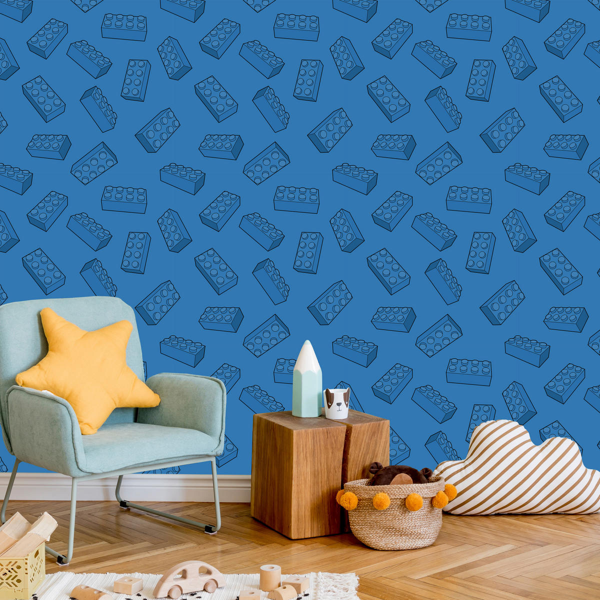 VLIESTAPETE Spielzeug-Bausteine – Blau – 50x1000 cm - Blau, Papier (50/1000cm) - Muralo