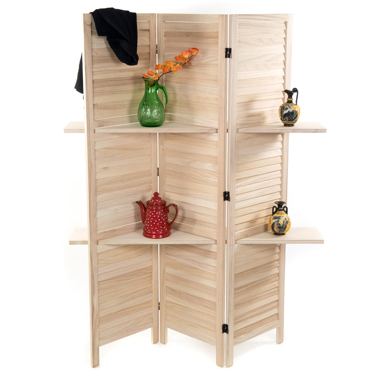 RAUMTEILER Cottage II 3-tlg. Holz, mit 2 Ablagen natur - Naturfarben, Holz (120/170/22cm) - DESIGN DELIGHTS