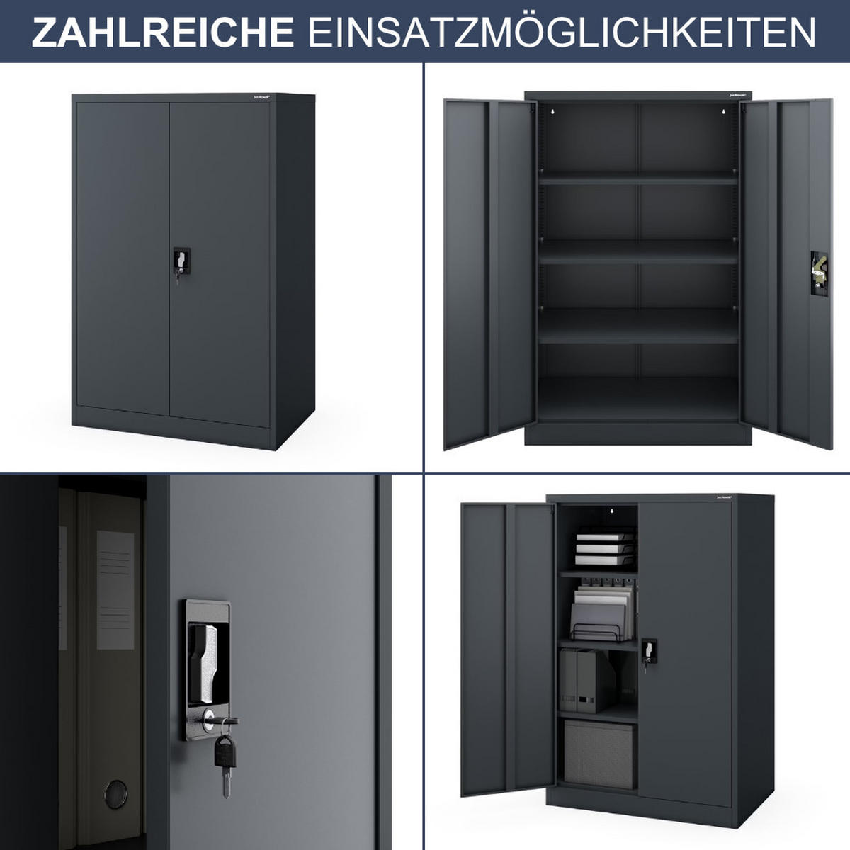 AKTENSCHRANK abschließbar KADO Flügeltüren 140x90x60cm Anthrazit - Anthrazit, Metall (90/140/60cm) - DELUKE