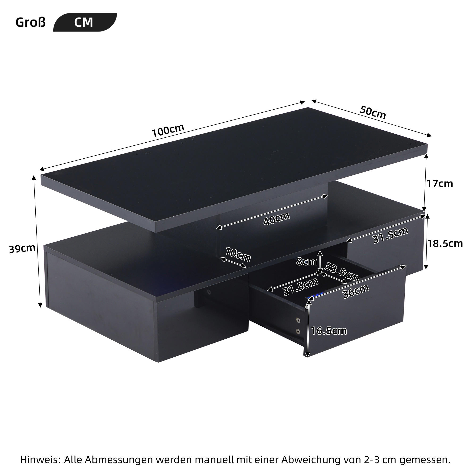 Modfu Couchtisch Schwarz 50x39x100 cm