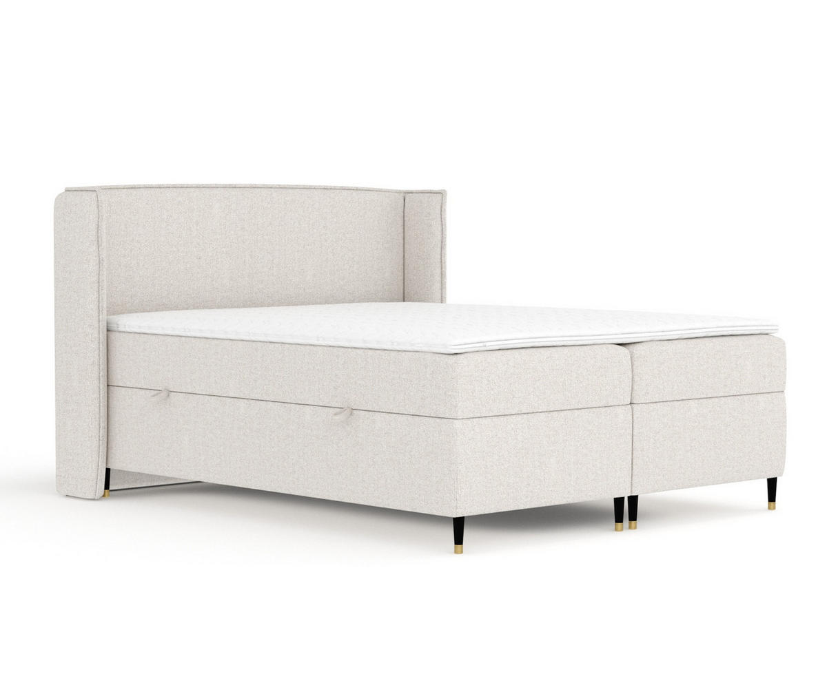 BOXSPRINGBETT Segni Hellbeige 200/200 cm mit Matratze und Topper - Beige/Schwarz, Holz/Holzwerkstoff (200/200cm) - Maison de Reve