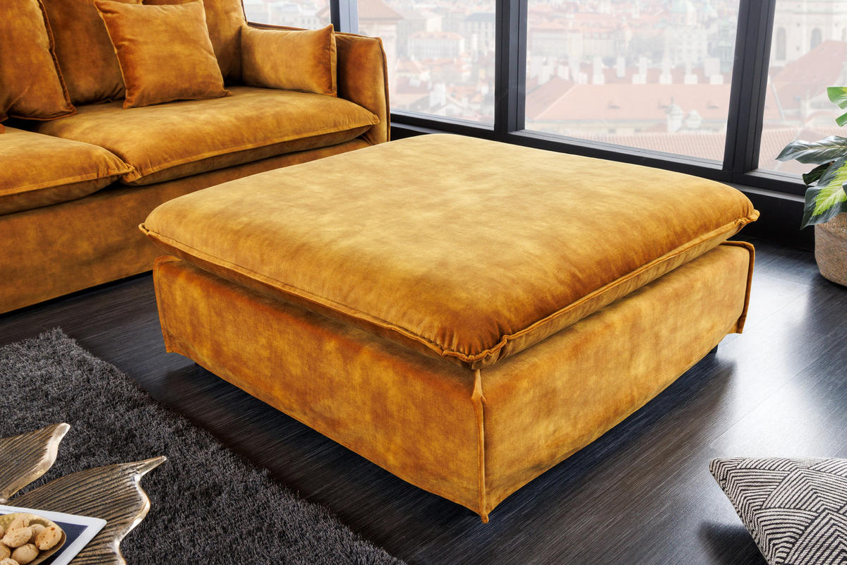 HOCKER HEAVEN Samt Senfgelb 100 cm - Gelb/Schwarz, Holz/Textil (100/42/100cm) - riess-ambiente