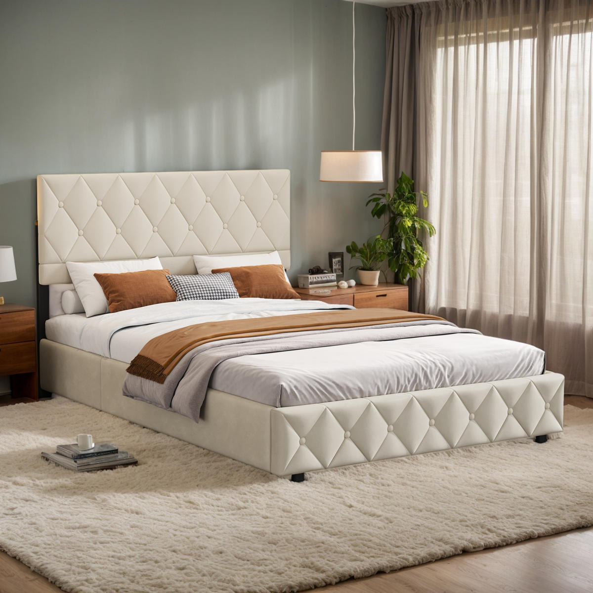 POLSTERBETT 160/200 cm Beige mit hydraulischem Stauraum aus Samt - Beige, Holzwerkstoff (160/200cm) - OKWISH