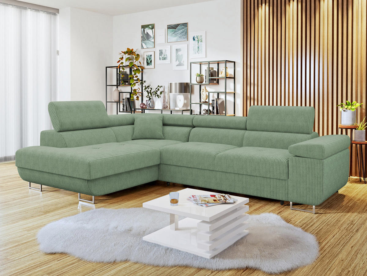 ECKSOFA Torezio Cord, Seite: Links - Grün, Holz/Textil (274/203cm) - MIRJAN24