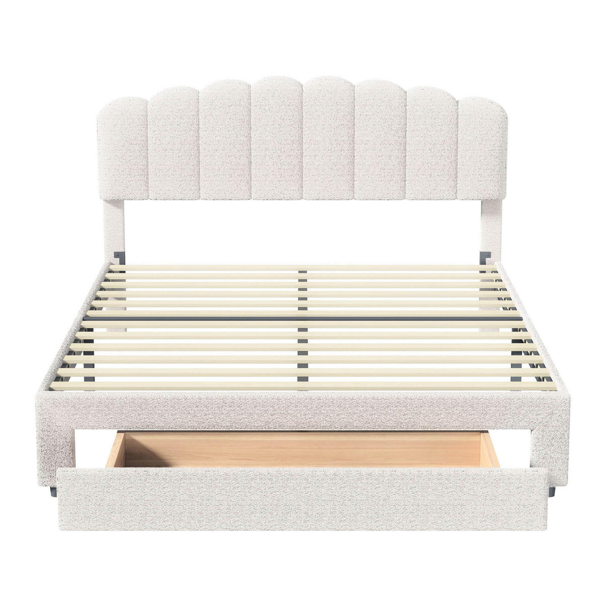 POLSTERBETT 160x200cm beigefarbenes Teddybär-Plüsch-Doppelbett mit USB-Anschluss und Schubladen. - Beige, Textil (160/200cm) - CASIVA