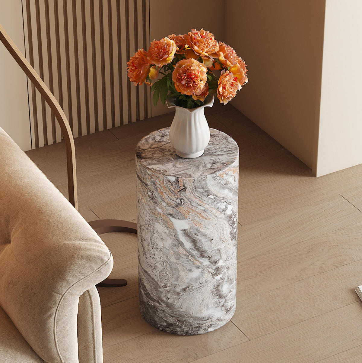 COUCHTISCH 30/55 cm grau aus MDF mit Marmoroptik - Grau, Holzwerkstoff (30/30/55cm) - OKMYHOME