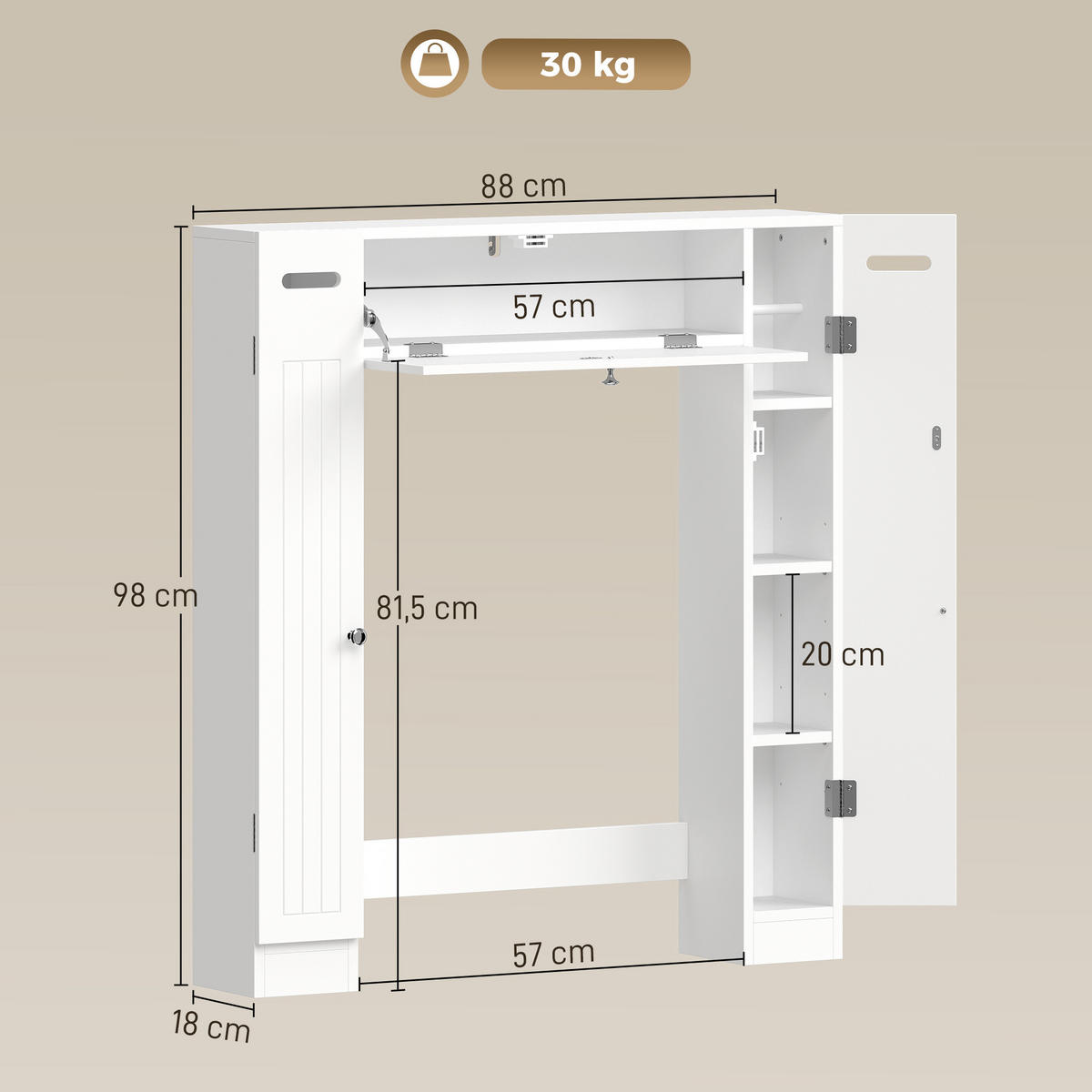 HÄNGESCHRANK Weiß 1 Stück - Weiß, Kunststoff (88/98/18cm) - GiPP