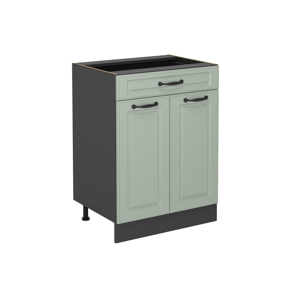 KÜCHENUNTERSCHRANK R-Line, Mint Landhaus/Anthrazit, 60 cm mit Schublade ohne Arbeitsplatte - Anthrazit/Grün, Holzwerkstoff (60/81.6/46cm) - Vicco