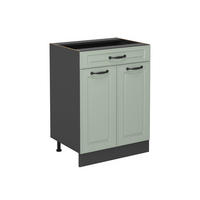 KÜCHENUNTERSCHRANK R-Line, Mint Landhaus/Anthrazit, 60 cm mit Schublade ohne Arbeitsplatte - Anthrazit/Grün, Holzwerkstoff (60/81.6/46cm) - Vicco