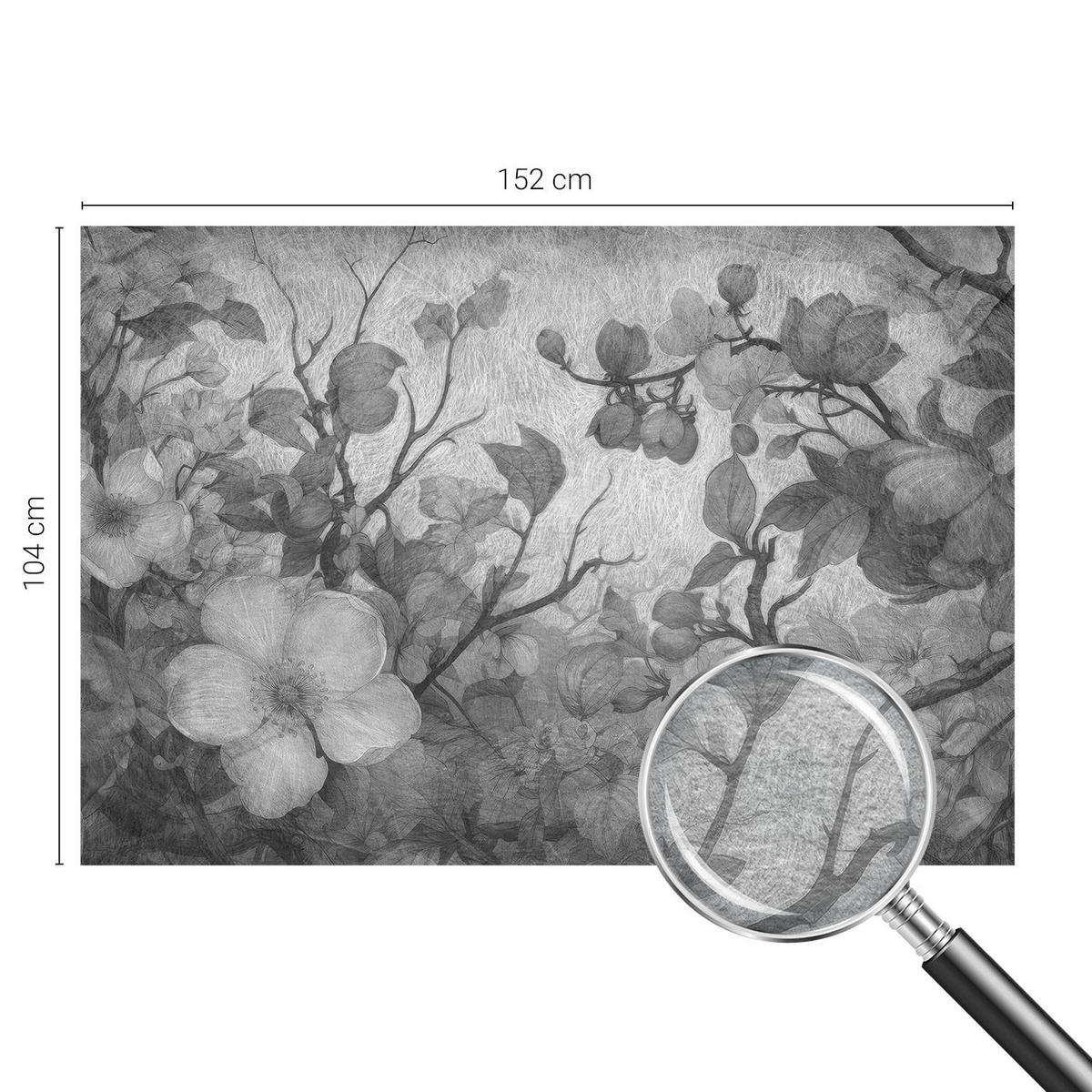 FOTOTAPETE 152x104 cm - Blütenzweig - Schwarz, Textil (152/104cm) - Wallfluent