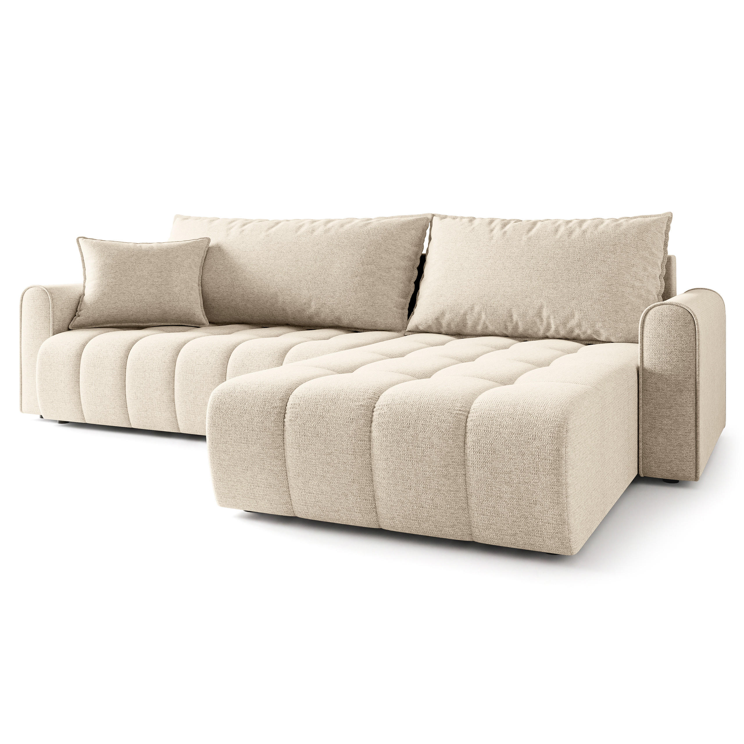 ECKSOFA FRIGA Creme Strukturstoff mit Schlaffunktion - Creme, Holz (283/185cm) - MASSENO