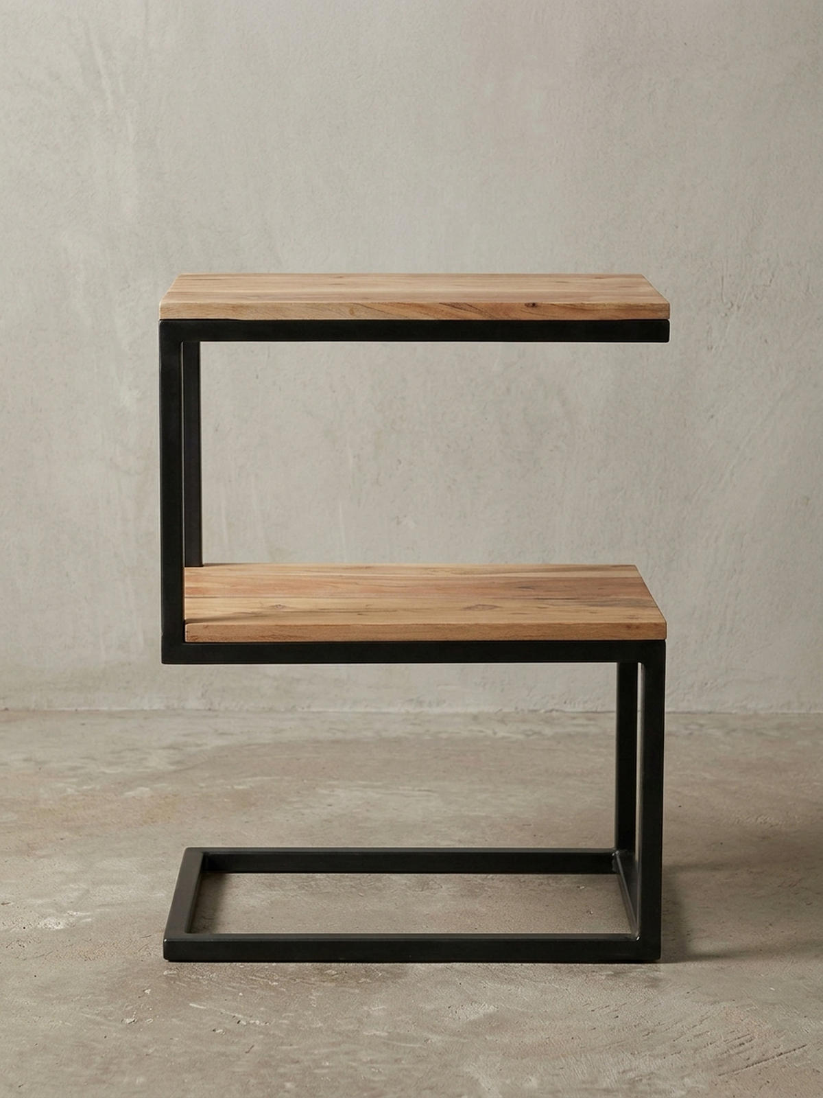 BEISTELLTISCH Massivholz S-Design Metallgestell Ablageflächen INDI, Beige 45x30x60 cm - Beige/Schwarz, Holz/Metall (30/45/60cm) - KADIMA DESIGN