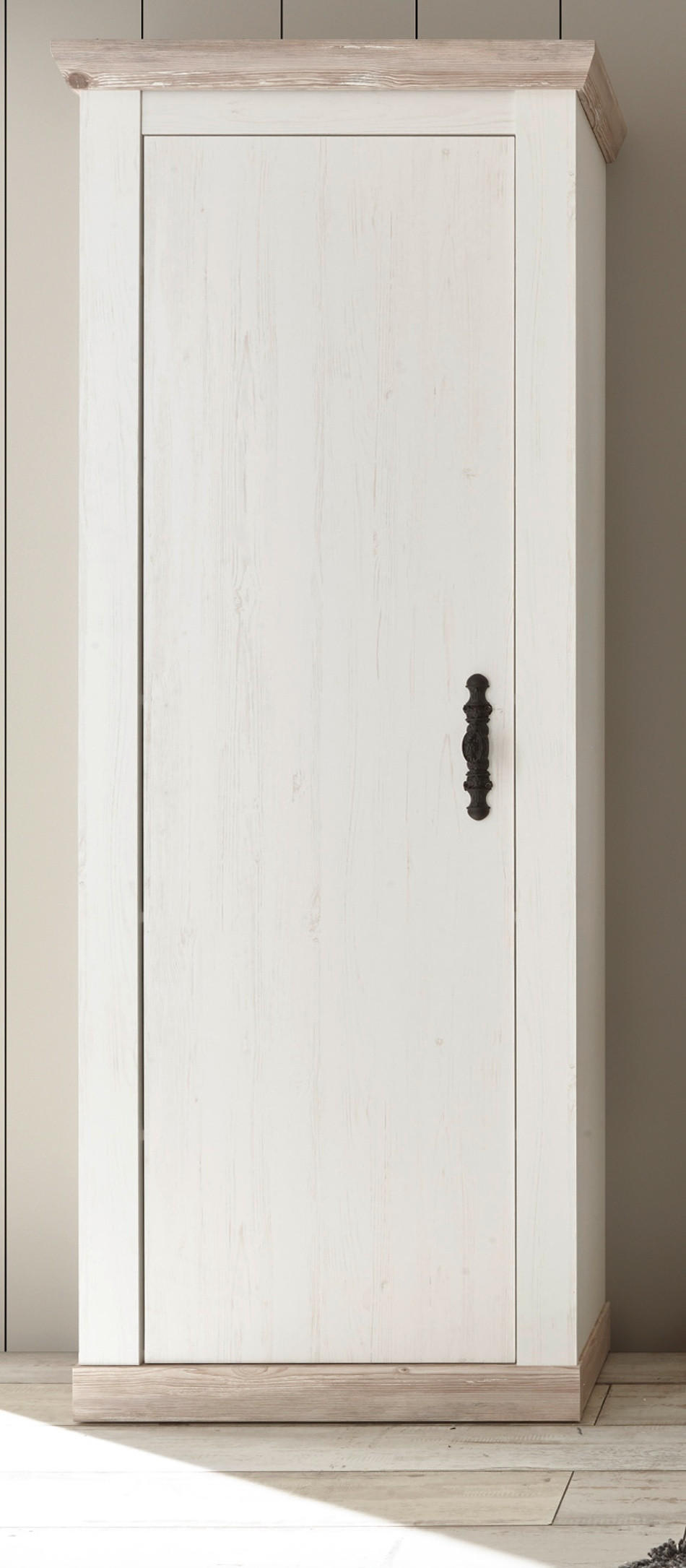 GARDEROBENSCHRANK Pinie weiß, Oslo Pinie Landhaus, Garderobe oder großer Schuhschrank, 73 x 201 cm - Anthrazit/Braun, Holzwerkstoff/Metall (73/201/38cm) - Furn.Design