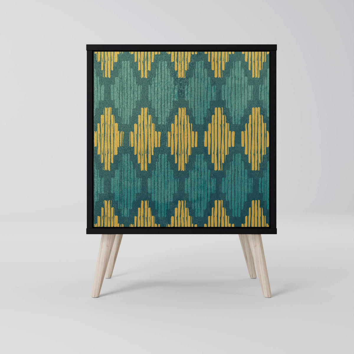SIDEBOARD POLYGONS, Schwarz, 57,5x42x72,5 cm, Schwarze Metallfüße - Multicolor/Schwarz, Holzwerkstoff/Metall (57.5/72.5/42cm) - SpaceRebels