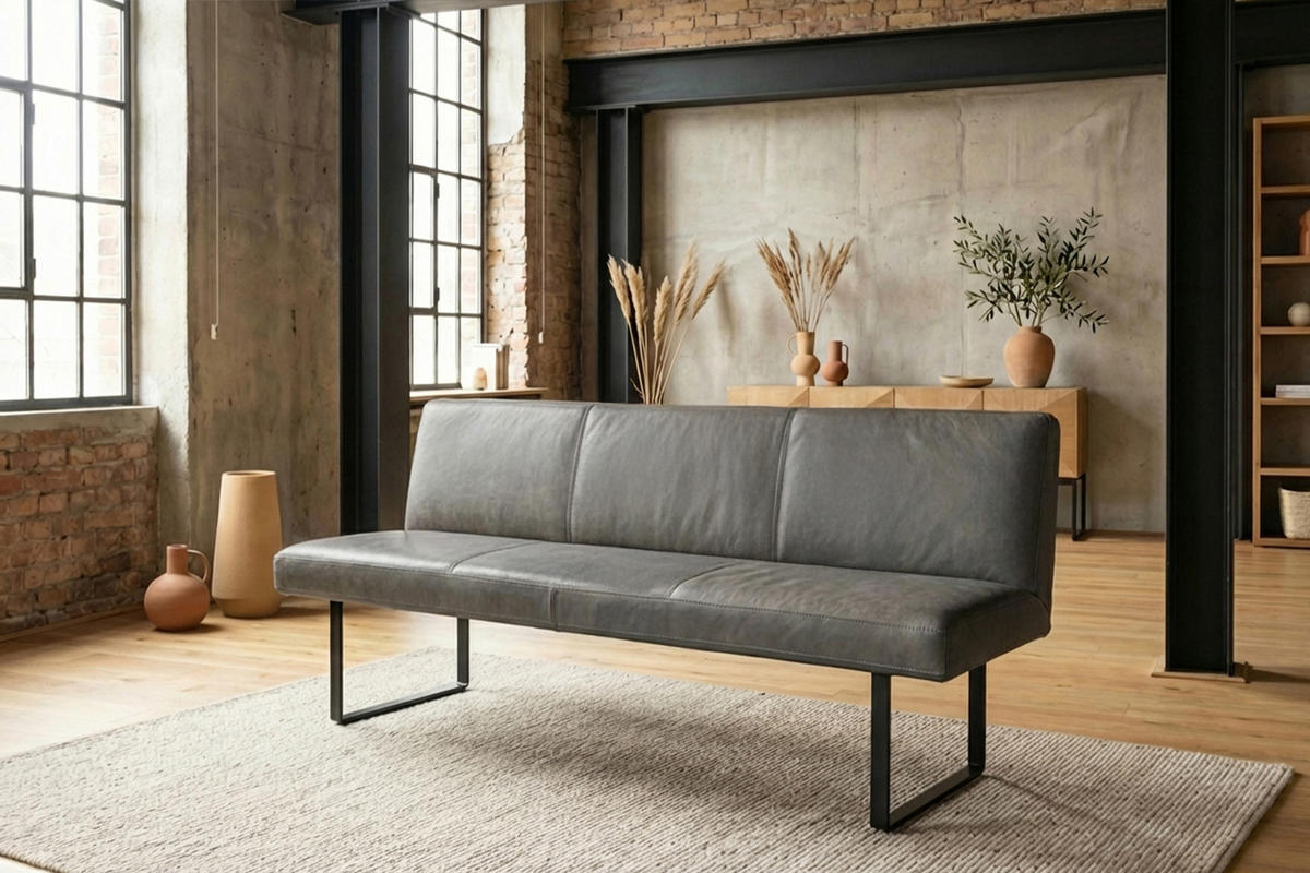 ESSZIMMERBANK ELEEN Anthrazit Leder - Anthrazit, Leder (223/85/69cm) - KAWOLA