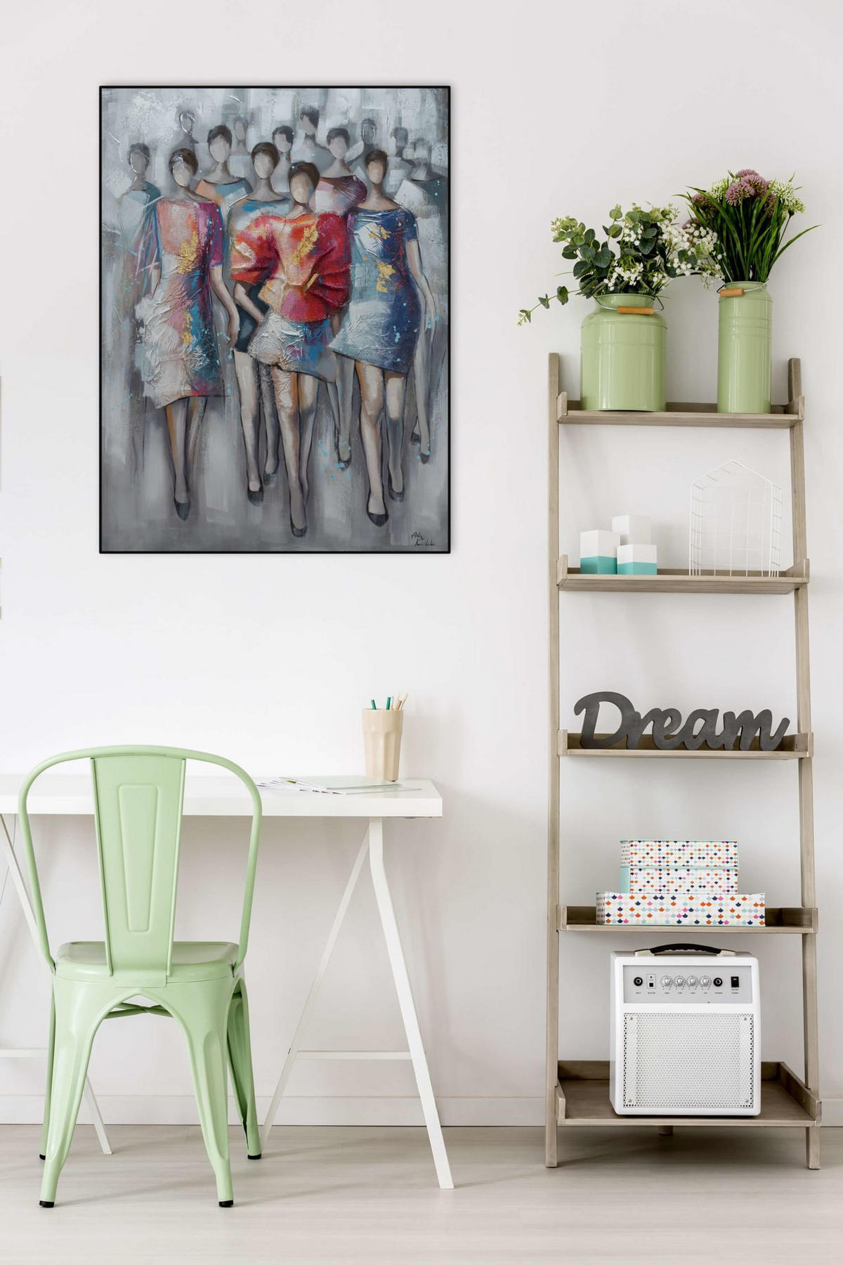 RUČNE MAĽOVANÝ AKRYLOVÝ OBRAZ 75/100 cm, sivý, figurálny motív - sivá, drevo/textil (75/100cm) - KUNSTLOFT