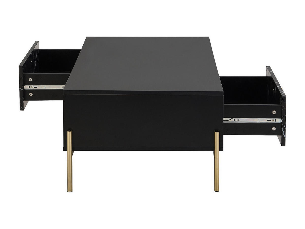 COUCHTISCH mit 2 Schubladen & 2 Ablagefächern - MDF & Metall - Marmor-Optik Schwarz & Goldfarben - CIEMILA - Schwarz, Holz (120/60/38cm) - Pascal Morabito