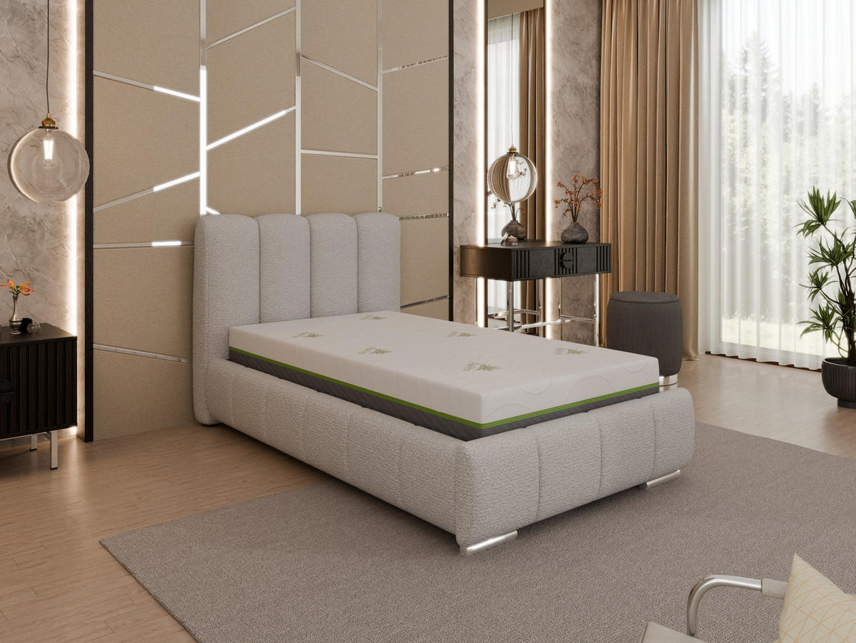 POLSTERBETT Zaira 100x200cm – Elegantes Polsterbett für modernen Wohnstil , ZONIERTE TASCHENFEDERN KOKOS (21cm), Sandfarben - Sandfarben, Holz (100/200cm) - Homesy