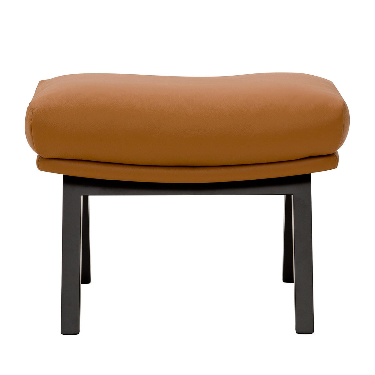 POLSTERHOCKER mit Holzfüßen - Cognac/Schwarz, Leder/Eichenholz (51/37/41cm) - home24