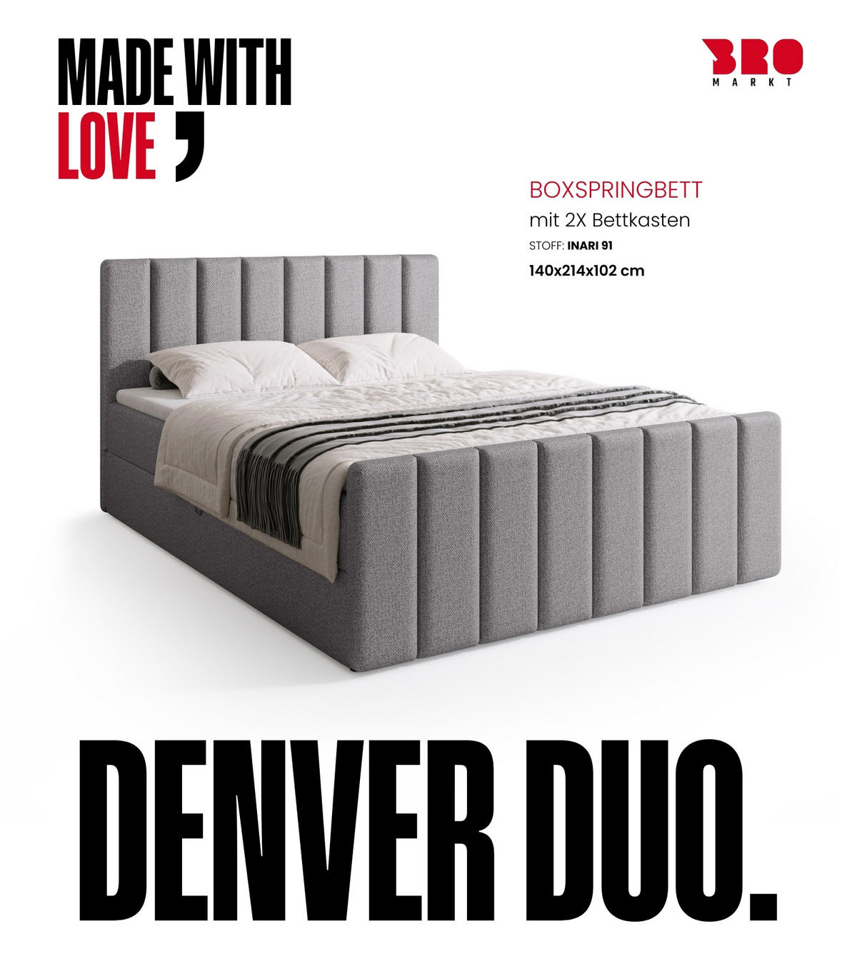 BOXSPRINGBETT Denver DUO mit Topper 140x200 Hellgrau - Hellgrau, Textil (140/200cm) - Bromarkt