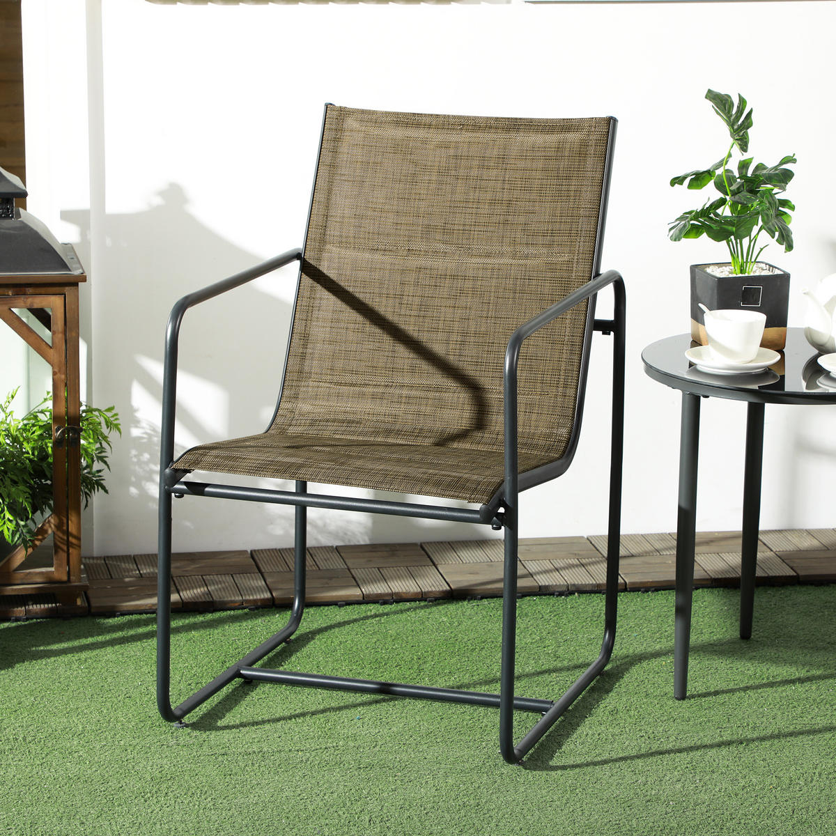 GARTENSTÜHLE 2er-Set, Stahl, Mesh, Braun - Braun, Metall (66.5/88/54cm) - Outsunny