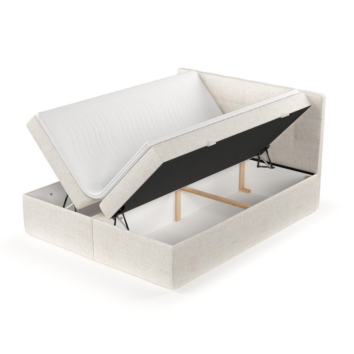 BOXBETT Tari Creme 140/200 cm mit Matratze und Topper - Creme/Schwarz, Holz/Holzwerkstoff (140/200cm) - Maison de Reve