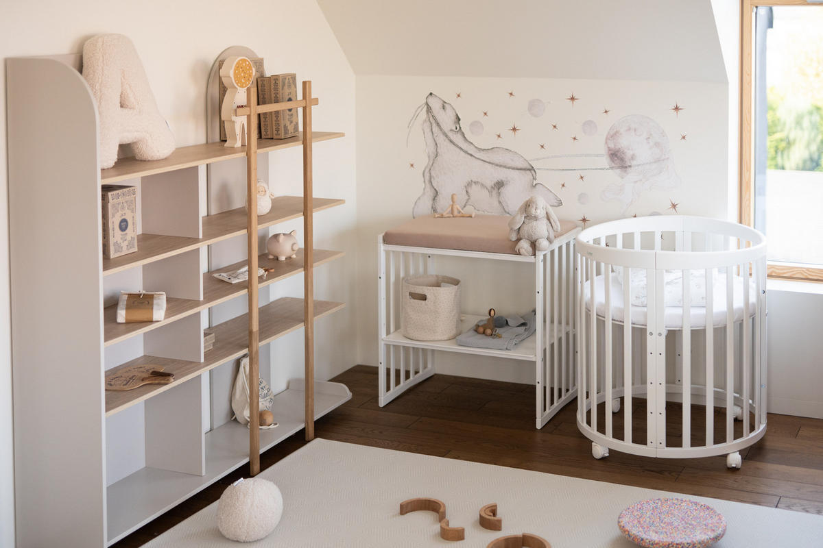 CEARȘAF cu elastic pentru bebe raft 7in1 - taupe, material textil (50/73cm) - waldin