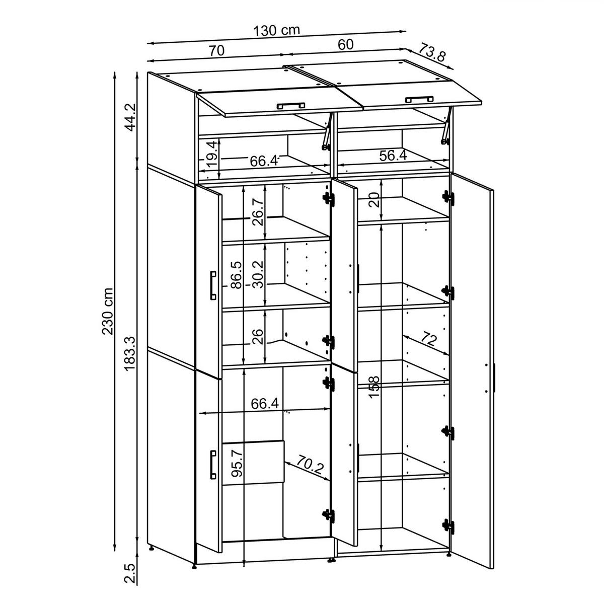 WASCHMASCHINENSCHRANK DORA-II 130cm Breit, 230cm Hoch - Schwarz, Holzwerkstoff (130/230/73.8cm)