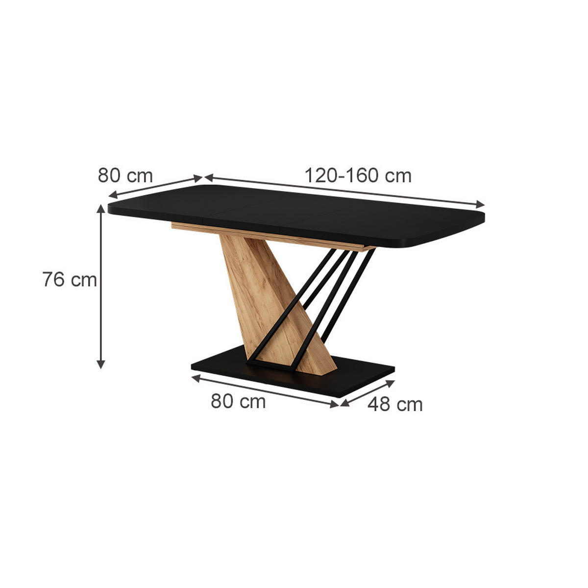 JÍDELNÍ STŮL Fenaro Černý/zlatý dub - medově dubová/černá, kompozitní dřevo (80/120/77.4cm) - Vicco