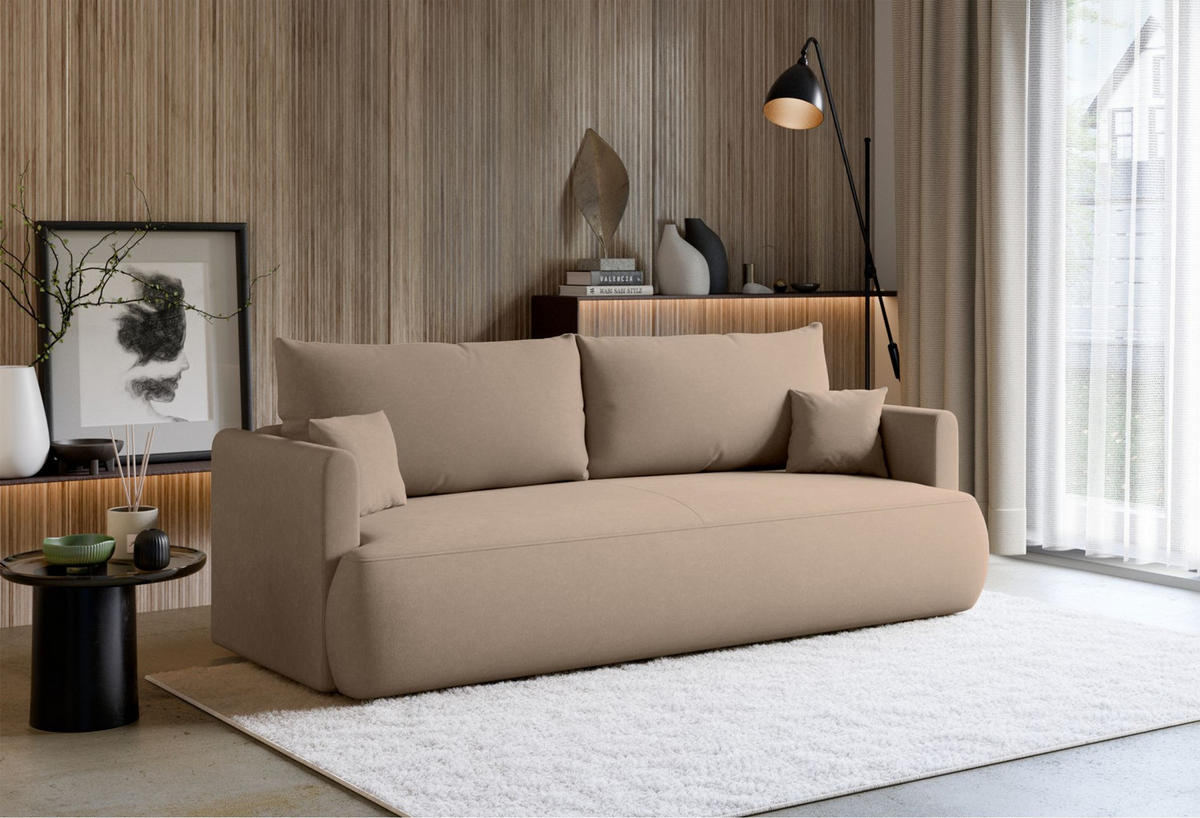 3-SITZER SOFA Ovo Mini Beige Velours Easy-Clean - Beige/Schwarz, Kunststoff/Textil (226/90/97cm) - Selsey