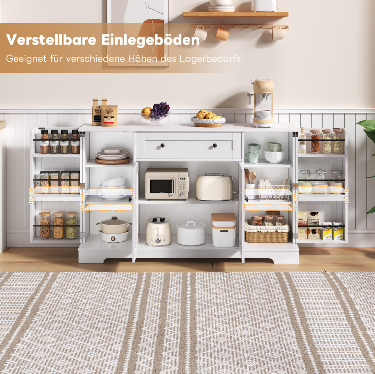SIDEBOARD mit 4 Türen und Schublade in Weiß – moderner Stauraum - Weiß, Holzwerkstoff (138/85/40cm) - BEAOK