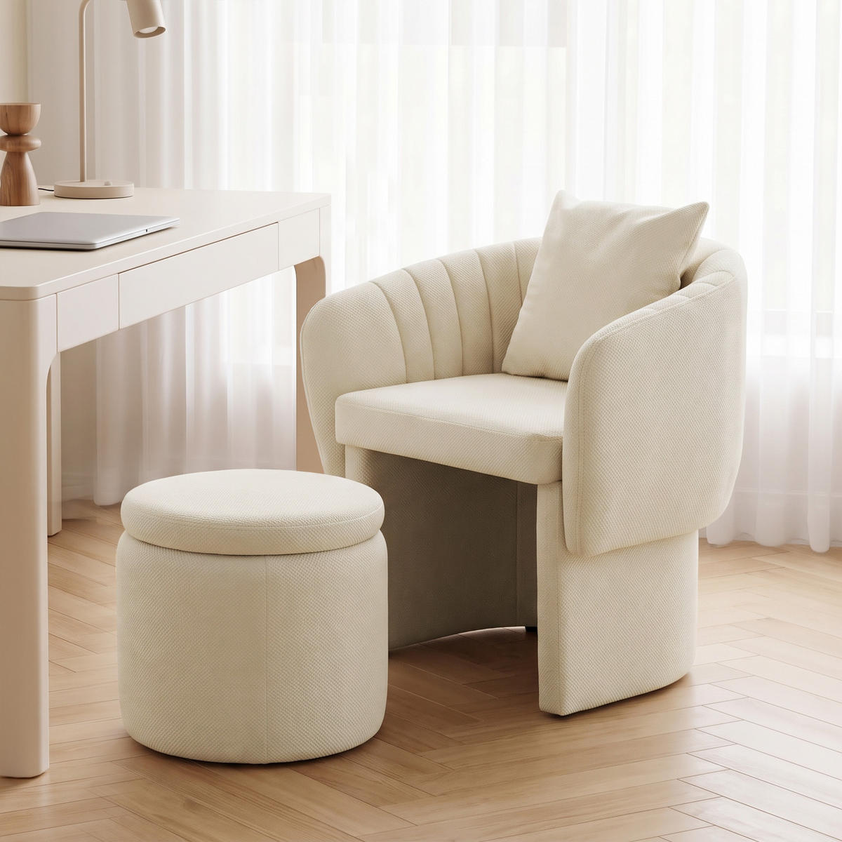 LOUNGESESSEL-SET 2er Set Chenille Beige - Beige, Holzwerkstoff/Textil (62/70/72cm) - HOMCOM
