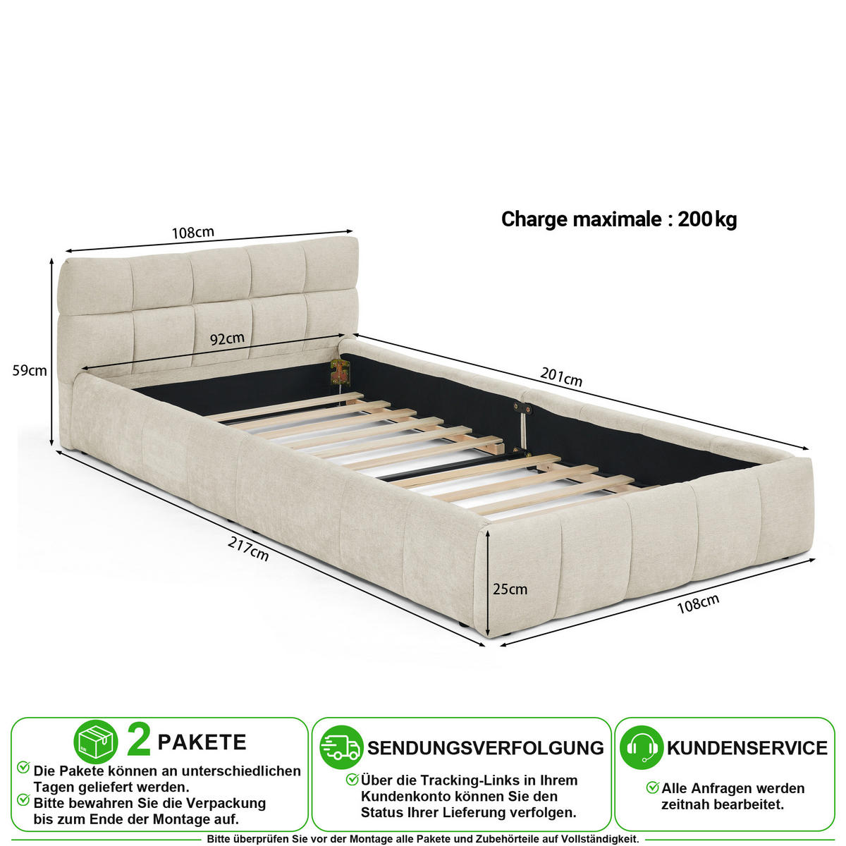 DĚTSKÁ POSTEL 90/200 cm v béžové barvě z žinylky - béžová, kov/kompozitní dřevo (90/200cm) - CHICFURN