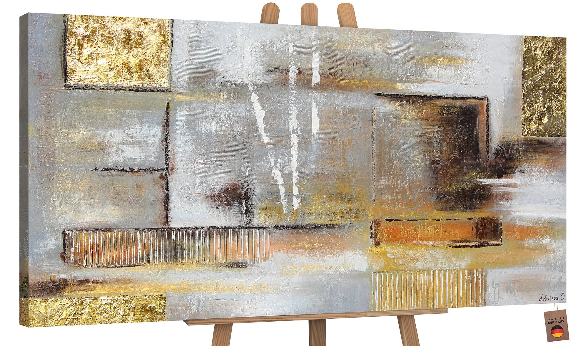 GEMÄLDE Goldene Abstraktion auf Keilrahmen 200x100 cm - Goldfarben, Holz (200/100cm) - YS-art gallery