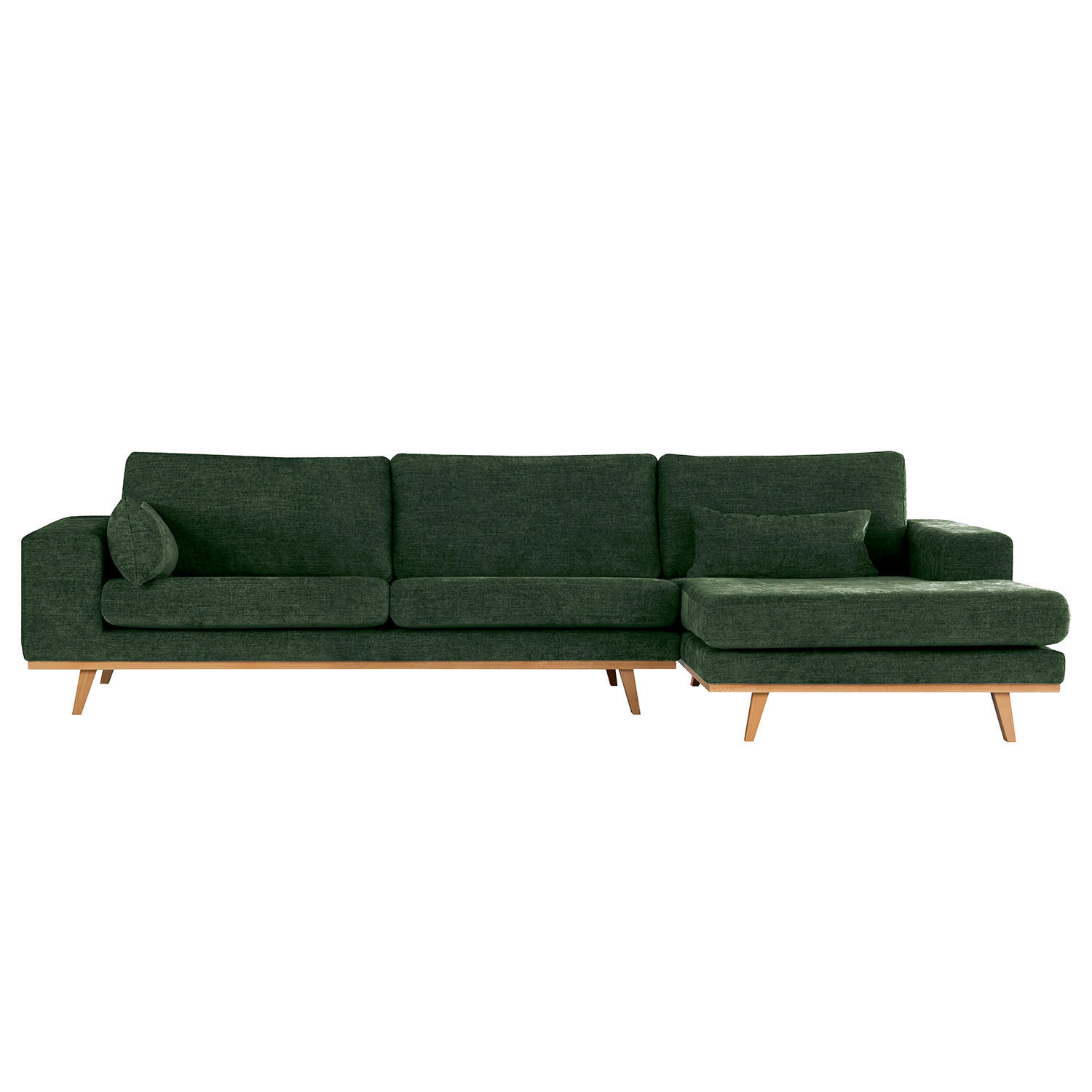 ECKSOFA mit Longchair - Dunkelgrün/Buchefarben, Buchenholz/Textil (281/153cm) - home24