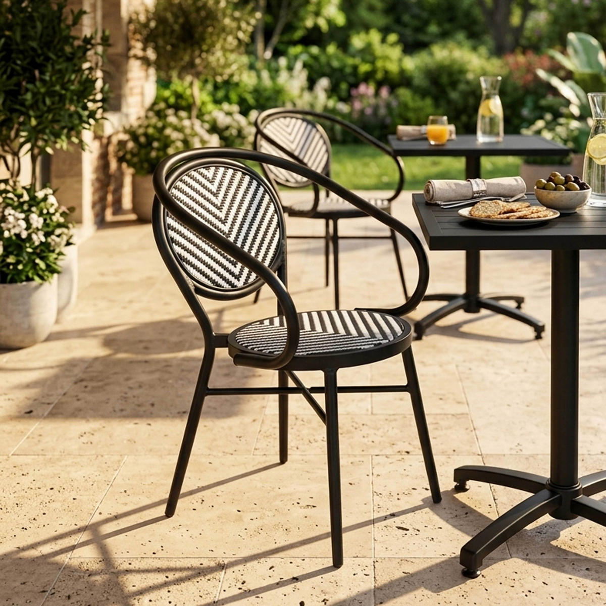 GARTENSTUHL, Schwarz - Schwarz, Metall (56/80/57cm) - Oviala