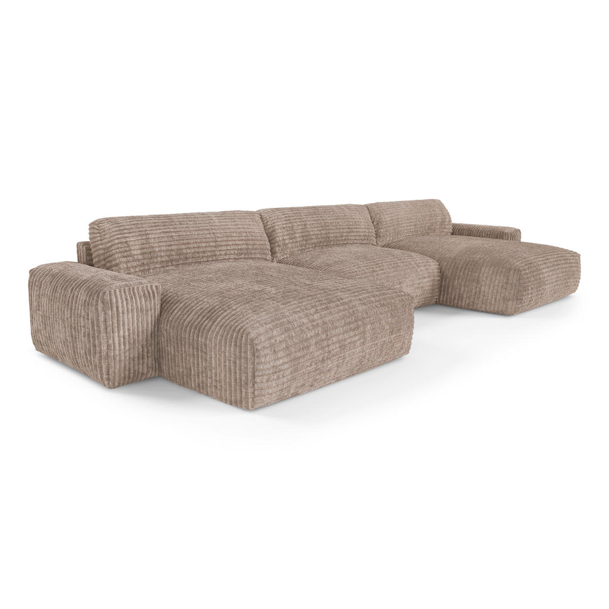 WOHNLANDSCHAFT Gerippter Samt XXL Taupe 220cm - Taupe, Textil (220/75/120cm) - Sia Home