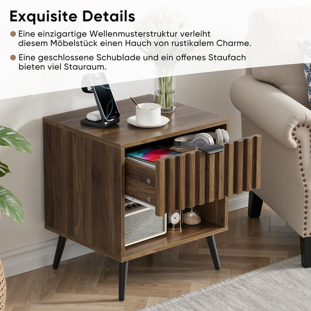 NACHTISCH MIT SCHUBLADE, MULTIROOM - Baltimorefarben, Holzwerkstoff (40/53/45cm)