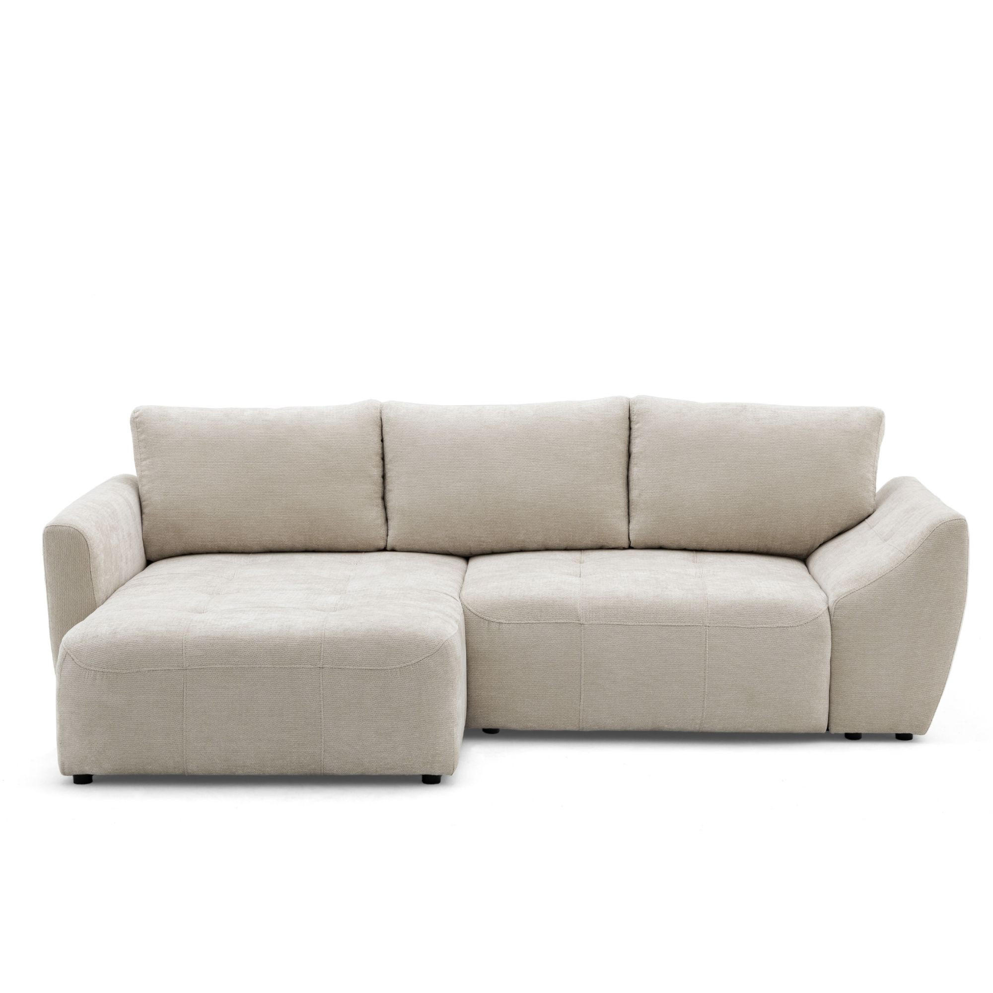 ECKSOFA NICE L Links mit Schlaffunktion 137x204 Chenille Beige - Beige/Schwarz, Holz/Textil (260/165cm) - Muffo